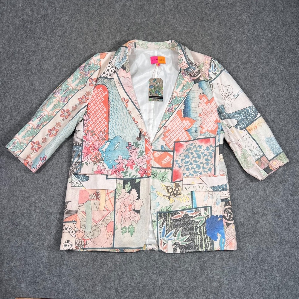 NWT Vilagallo Chillaria Beige Patchwork Print Blazer Jacket Women's Size 50 3XL‎